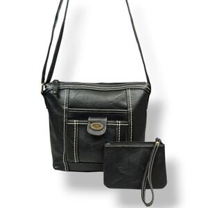 B.O.C. black faux leather organizer crossbody bag with a matching wristlet